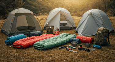 Gear up with sleeping bags, tents, hiking shoes, backpacks, lanterns, sleeping mat and cookware
