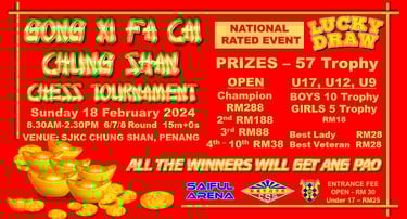 Malaysia Chess. Catur Malaysia. Gong Xi Fa Cai Chung Shan Chess Tournament