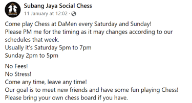 Come play Chess at Da Men Mall, Subang Jaya, Malaysia. Play Chess Malaysia