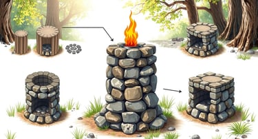 illustration of rocket stove made from rocks