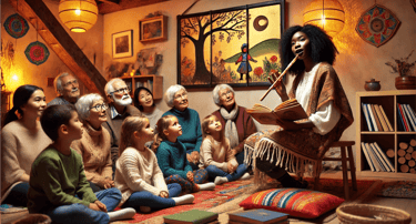 illustration représentant une activité autour des histoires et des contes,