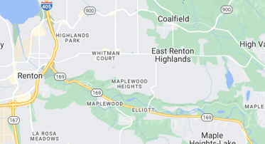 A small section of google maps that includes some cities in King County Washington