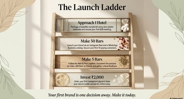 The Launch Ladder infographic showing a 4-step B2B business strategy for starting a soap brand.