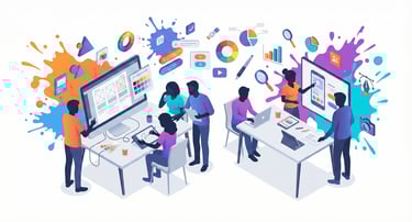 Creative design studio team collaborating on UI/UX projects.