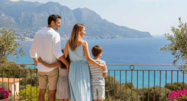 family enjoying the view in their new house in Cyprus after their relocation