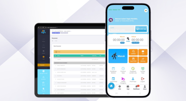 Tampilan aplikasi HR Byru ditampilkan di tablet dan smartphone.
