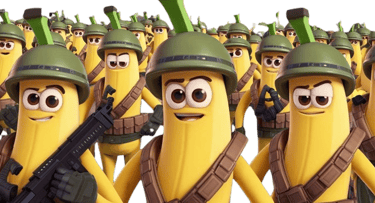 a bunch of bananas are standing in a row of soldiers