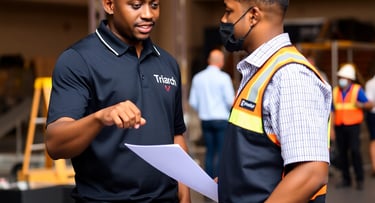 a man in a black shirt and a man in a blue shirt