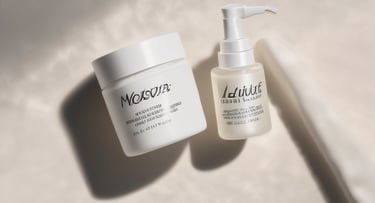 A white vase filled with lots of different types of skin care products