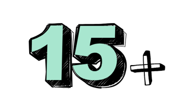 a number fifteen with a plus sign