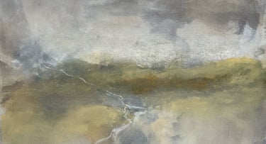 abstract monoprint with soft shaded landscape