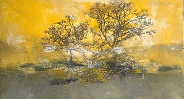 abstract monoprint of tree landscape