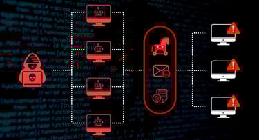 a computer screen with a red and black background