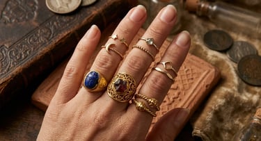 Historical inspired knuckle rings with luxury vintage jewelry styling concept