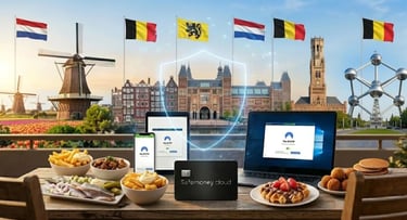 NordVPN in Nederland en België: Veiligheid bij de molens en het Atomium met typische frieten en Belgische wafels.