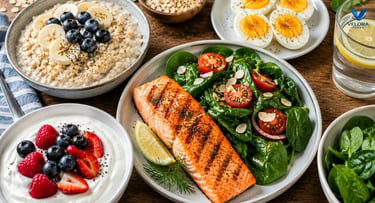 Five of the best foods for weight loss including salmon, eggs, Greek yogurt, oats, and leafy greens.