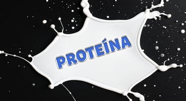 Palabra proteína sobre leche derramada