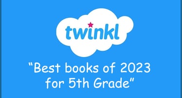 Twinkl Best Books 2023 Grade 5 logo. White and blue cloud with pink star
