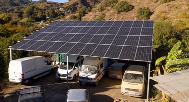 a solar powered vehicle parked in a garage
