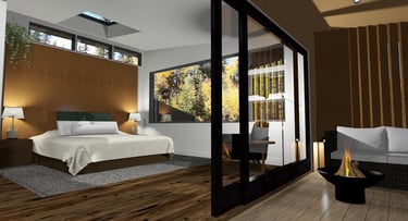 Cliff View Mountain Contemporary Home Bedroom Suite-1 Render