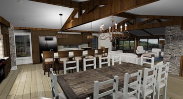 SkyHaven Timber Frame Mountain Home Dining Render
