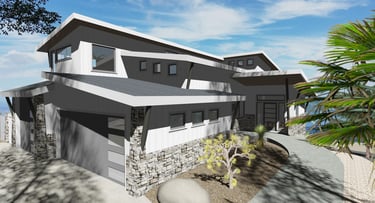 Castle Ridge Hillside Contemporary Home Render Front