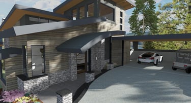 Cliff View Mountain Contemporary Home Render Front