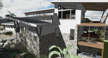 Castle Ridge Hillside Contemporary Home Render Rear