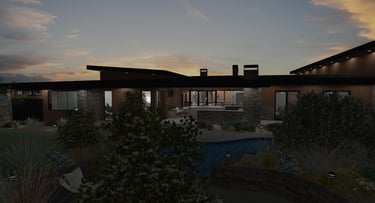 Vista Valley Contemporary Home Night Render Rear