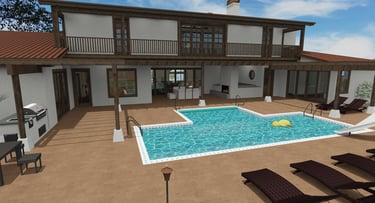 Santa Barbara Spanish Colonial Home Render Rear