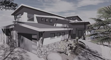 Castle Ridge Hillside Contemporary Home Slate Render Front