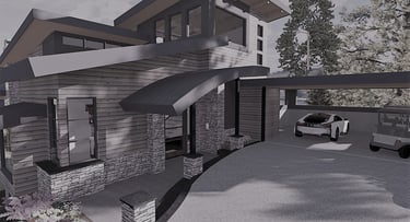 Cliff View Mountain Contemporary Home Slate Render Front
