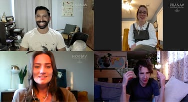 Pranav Chawla Group meditation on zoom with two women and one man