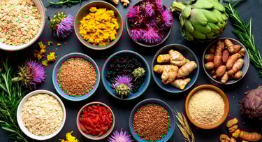 Curcuma, avena, agracejo, cardo mariano, lino