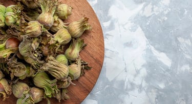 Frutos de cardo mariano sobre una tabla en una mesa