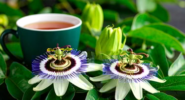 Té, flores y hojas de pasiflora