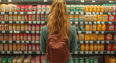 Mujer revisando productos en un supermercado