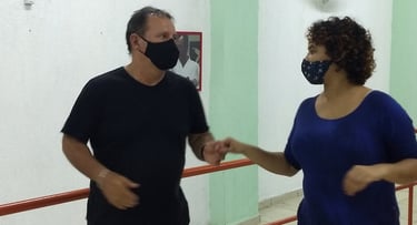 a man and woman in masks and masks