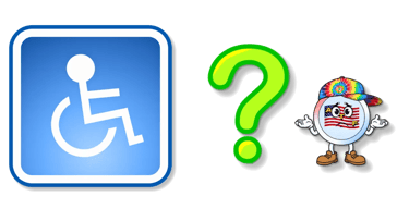 Access icon, green question mark, and the ATF mascot shrugging, questioning Disney's Disability Access Service rules