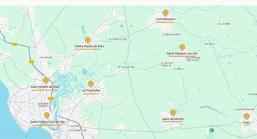carte géographique, zone d'intervention services à domicile en Vendée