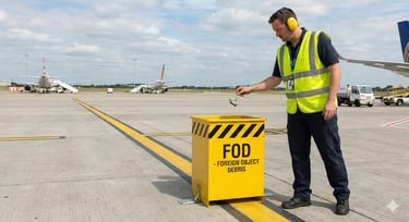 a man in a yellow vest and safety vest standing in front of a plane