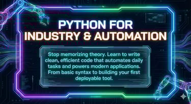 Neon Python for Industry & Automation course banner with robotic arms.
