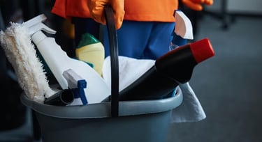 A selection of cleaning products in a commercial setting