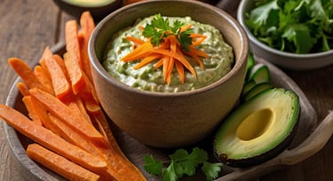 avocado dip, avocado hummus, a bowl of dip dipper with carrots and avocado