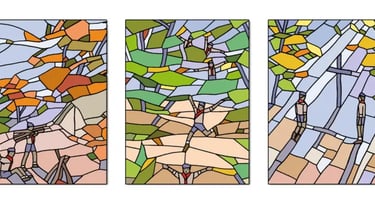 trois vitraux de la chapelle scoute de l'île bouchard