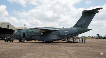 a large military plane parked in a hangar