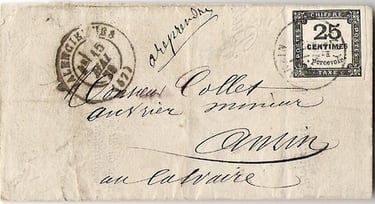 1873: Lettre en port dû de moins de 10 g VALENCIENNES pour ANZIN.