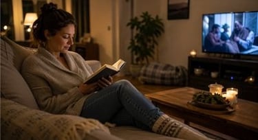 Atividade de listening em inglês sobre rotina em casa à noite e cômodos da casa.
