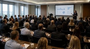 Atividade de listening avançado em inglês sobre uma apresentação no trabalho, problemas técnicos e p