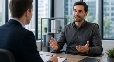 Atividade de listening avançado em inglês sobre entrevista de emprego  e vida pessoal